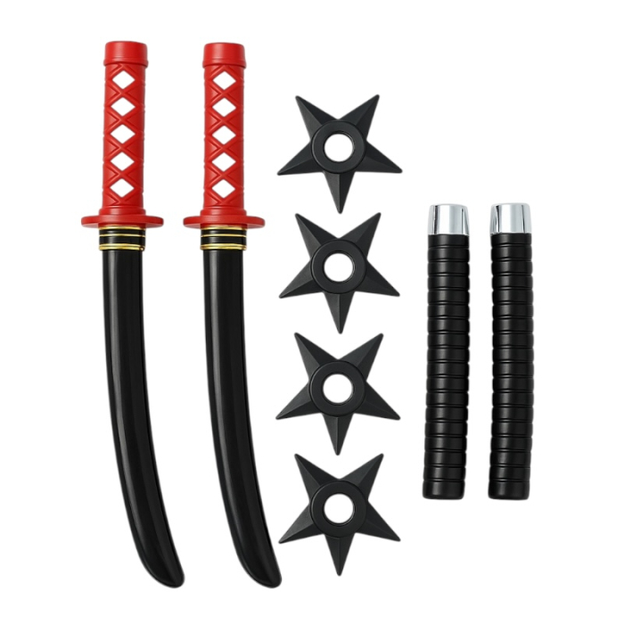 Set Ninja – 2 Sabii, 3 Stele si Nunchaku – 44x22 cm [1]
