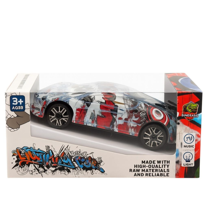 Mașinuță sport graffiti roșu-albastru cu dinozauri, muzică și lumini 3+ [2]