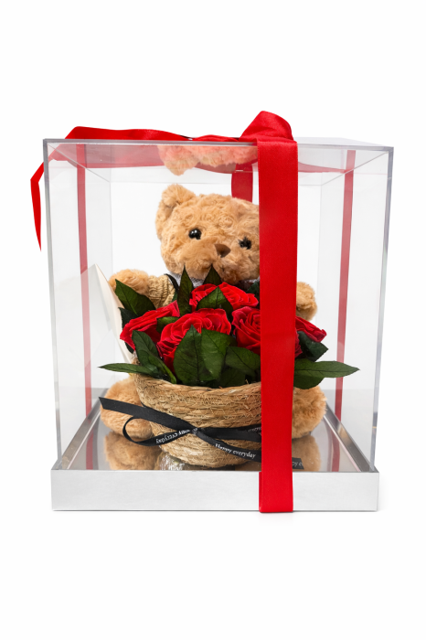 Cutie Premium Teddy Bear cu Trandafiri Criogenati 30x25x24 cm Cadou Romantic [3]