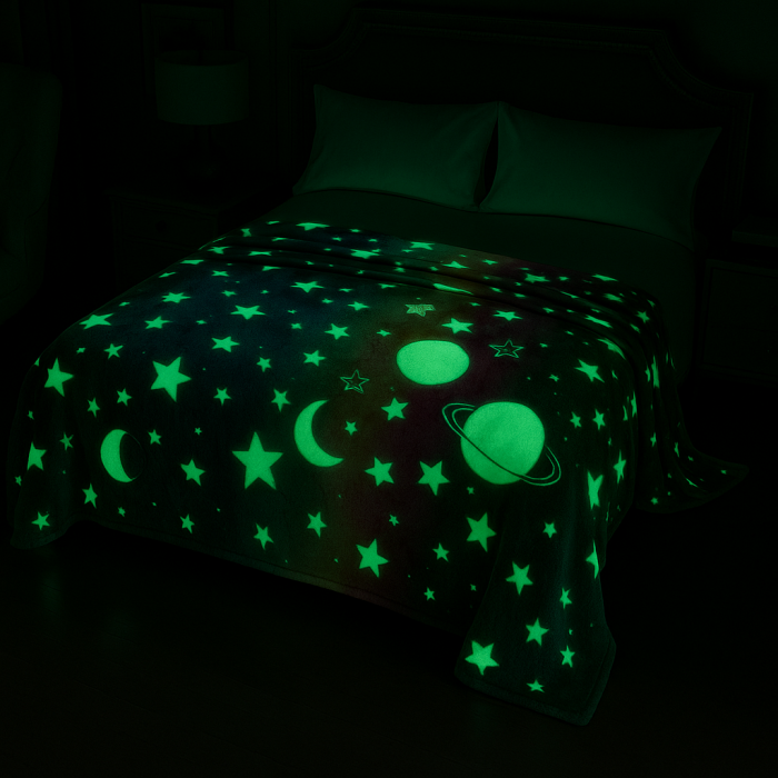 Patura fosforescenta curcubeu super soft 1 KG, model luna  si stele, 200x230 [2]