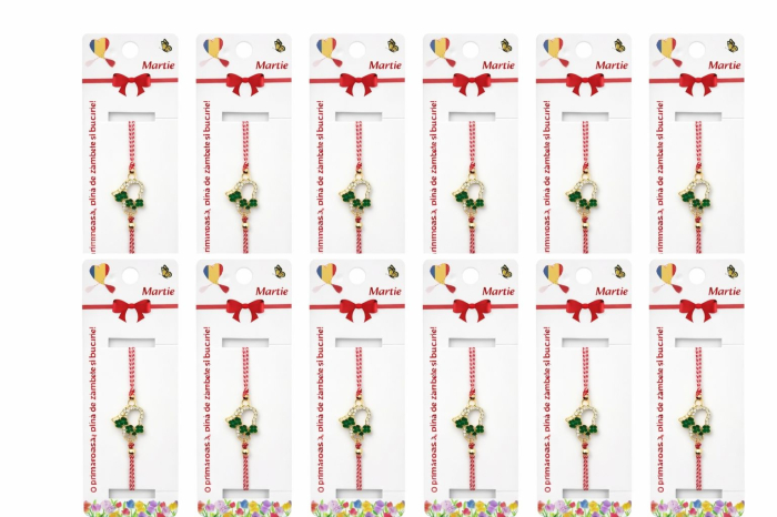 Set 12 bratari martisor cu inimioara si trifoi verzi, snur reglabil rosu-alb [5]