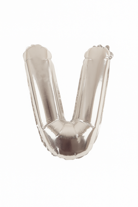 Balon folie litera V argintiu, 35 cm, decor aniversar si petreceri, 1 buc [1]