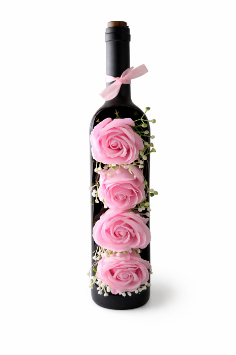 Sticla Decorativa cu 4 Trandafiri Roz si LED, Cadou Romantic Elegant, 31x7x9 cm [2]