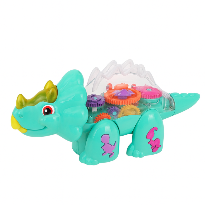 Jucarie Dinozaur Triceratops cu Roti si Mecanisme Vizibile – 24 cm [3]