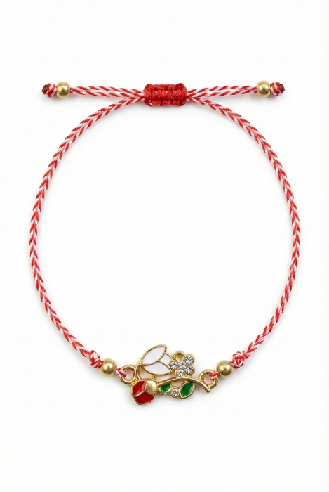 Set 12 bratari martisor cu ghiocel si buburuza, snur rosu alb, ambalate individual [2]