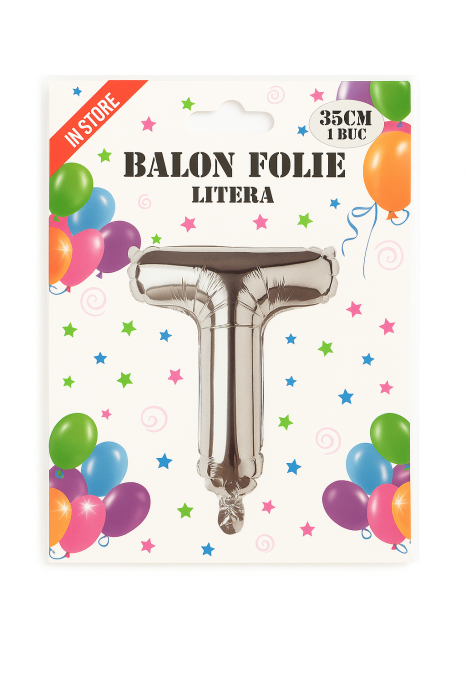 Balon folie litera T argintiu, 35 cm, decor aniversar si petreceri, 1 buc [2]