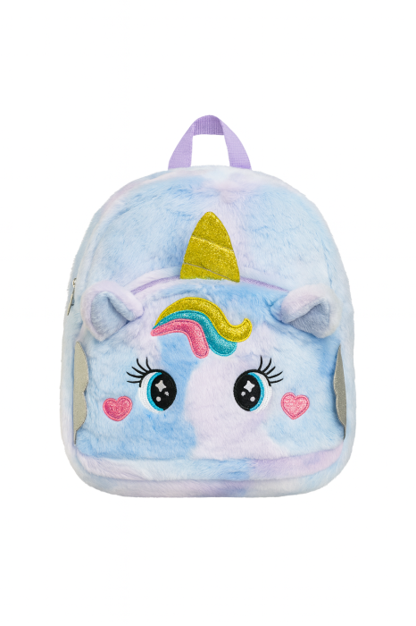 Rucsac Unicorn Pufos pentru Copii, Model Curcubeu, 32 cm, Material Moale, Design 3D [2]