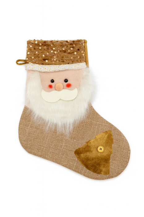 Șosetă Cadouri Moș Nicolae – Model Auriu, Design Festiv (Ren / Moș Crăciun / Om de Zăpadă), 33x25cm [4]