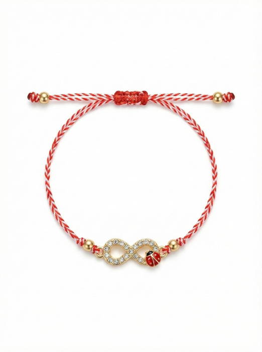 Set 12 Martisoare Bratari Infinit cu Buburuza Auriu Strasuri Reglabile [2]