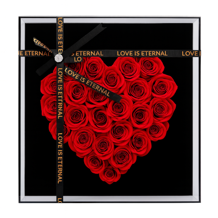 Cutie 33 Trandafiri din Sapun Rosii in Forma de Inima 29x29 cm cu LED Premium [1]