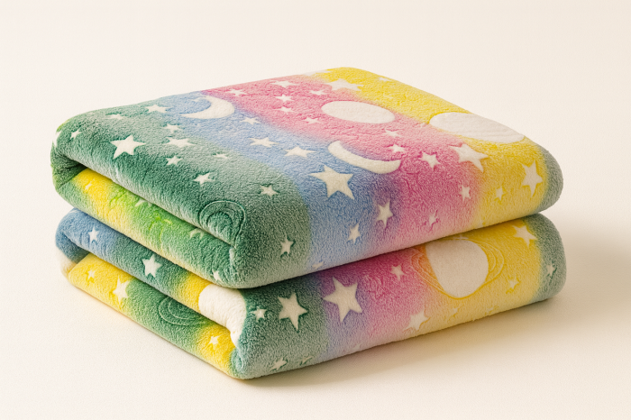 Patura fosforescenta curcubeu super soft 1 KG, model luna  si stele, 200x230 [3]