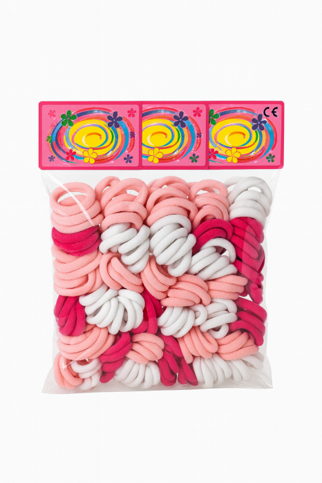 Set 12 x elastice par, 6 elastice pe card, culori roz alb rosu, elastice groase [2]