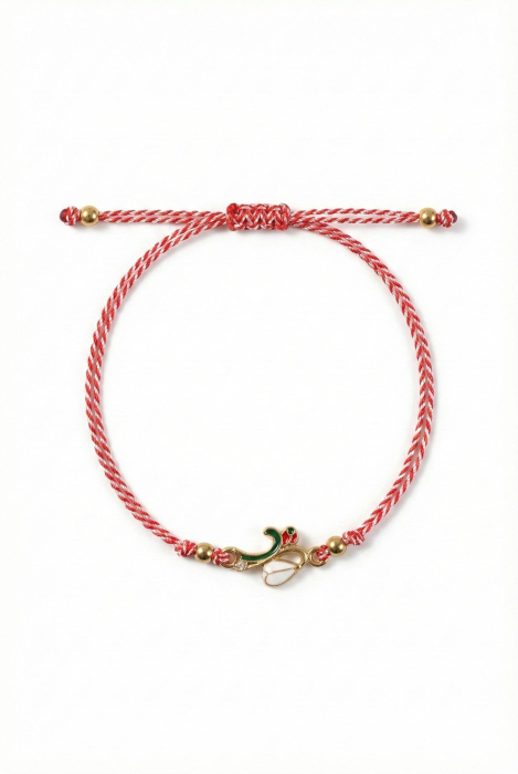 Set 12 Bratari Martisor Ghiocel cu Buburuza si Stras, Snur Rosu Reglabil, 20x11 cm [2]