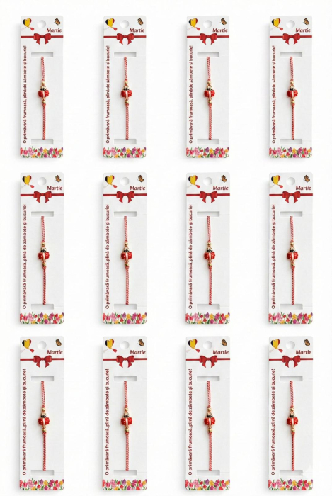 Set 12 bratari martisor cu buburuza rosie, snur reglabil rosu-alb [5]