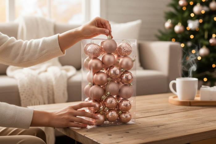 Set 36 Globuri Craciun Medii Rose Gold – Diverse Modele, Decor Elegant pentru Brad [2]