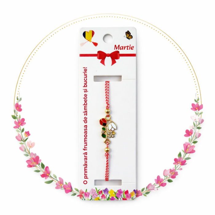 Set 12 bratari martisor cu ghiocel si buburuza, snur rosu alb, ambalate individual [4]