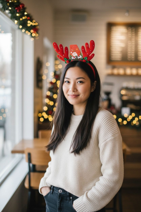 Bentita Craciun cu Cornite Decorate si Pompoane [2]