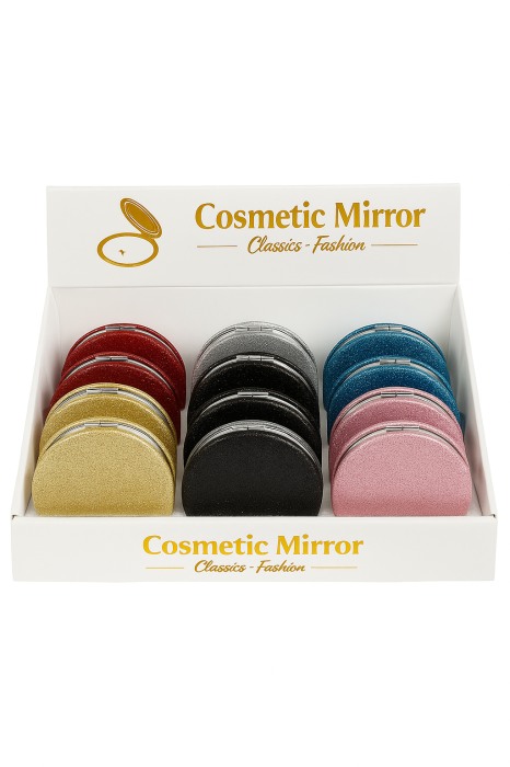 Set 12 oglinzi cosmetice glitter 2 in 1 – rotunde, elegante, culori mix [1]