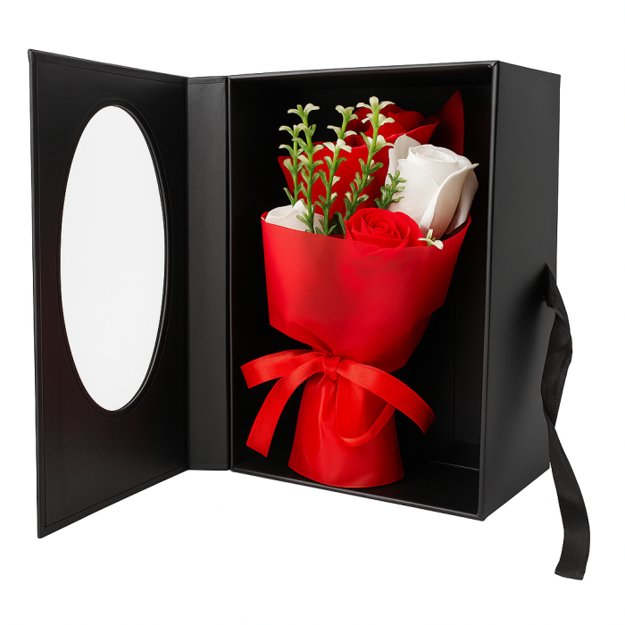 Cutie Tip Carte cu Trandafiri din Sapun Rosii 25x18x8 cm Cadou Romantic Lux [2]