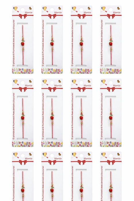 Set 12 bratari martisor cu lalea rosie, snur rosu alb, ambalate individual [5]