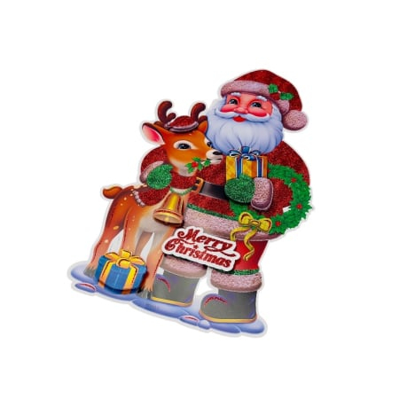 Sticker decorativ Craciun Mos Craciun cu ren si cadouri 3D 40x24 cm [2]