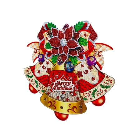 Sticker decorativ Craciun clopote 3D cu poinsettia si sclipici 35x35 cm [3]