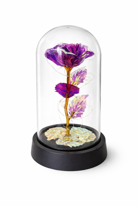 Cupola premium iluminata cu trandafir mov irizant, design rafinat, 20x11 cm [2]