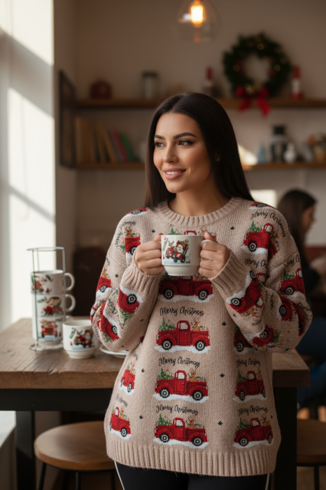 Set 4 Cani Ceramice cu Suport – Mos Craciun la Volan, Model Christmas Car [2]