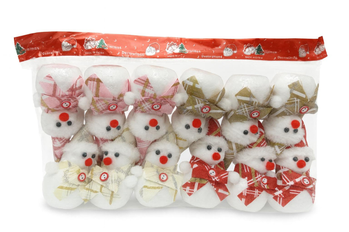 Set 12 decoratiuni Craciun om de zapada textil+polistiren – modele mixte cu fular si caciula, pachet multiplu, 16cm per bucata [1]
