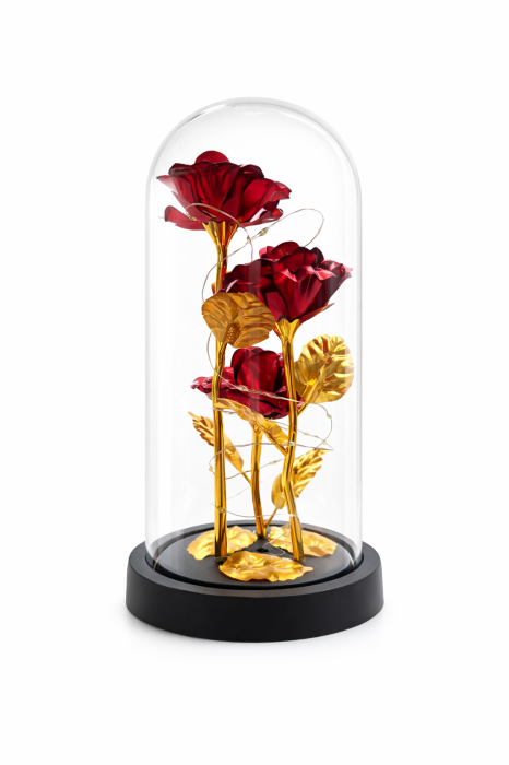 Cupola decorativa cu 3 flori artificiale LED, baterii neincluse, design elegant 20X10CM [2]