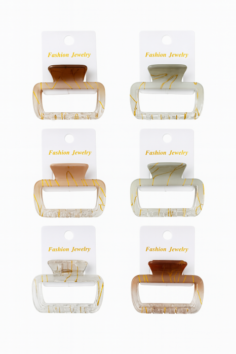 Set 12 cleme par 6cm marmorat cu insertii aurii – prindere puternica, culori naturale [2]