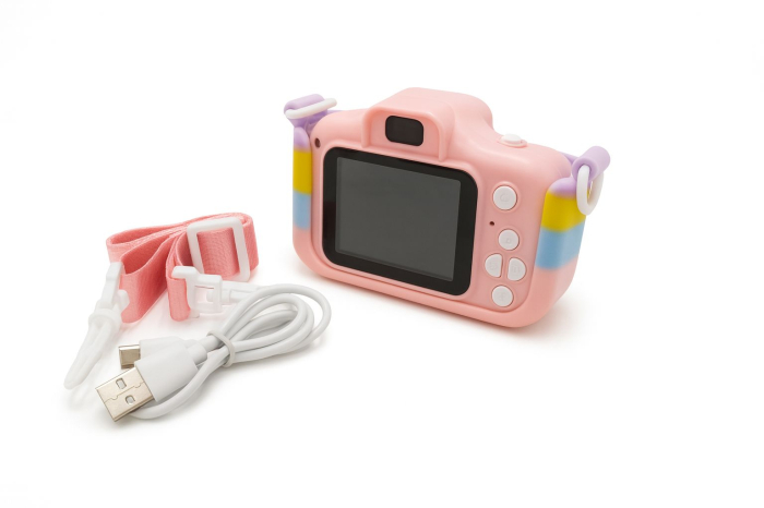 Camera foto digitala pentru copii 4800 MP, 8x zoom, pisicuta husa curcubeu roz, 13x12cm [2]