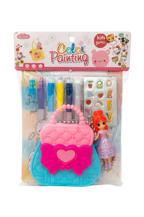 Set Colorat pentru Copii cu Carioci, Abtibilduri, Plans e Desen si Jucarie Tip Geanta [2]