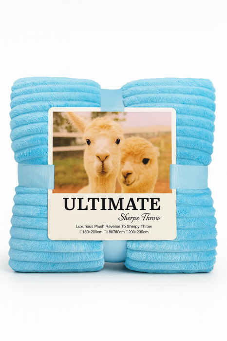 Patura Pufoasa Albastra 200x230 cm – Cocolino Tip Sherpa, Groasa si Ultra Moale [2]