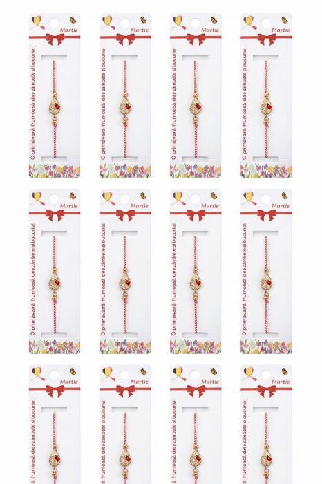 Set 12 bratari martisor cu frunza aurie cu strasuri si buburuza, snur rosu alb, ambalate individual [5]