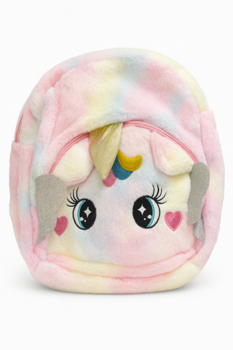 Rucsac plus Unicorn multicolor pentru copii, foarte moale, 35x30 cm, model cu corn auriu [2]