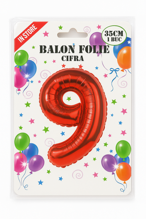 Balon folie cifra 9 rosu, 35 cm, pentru aniversari si petreceri, 1 buc [2]