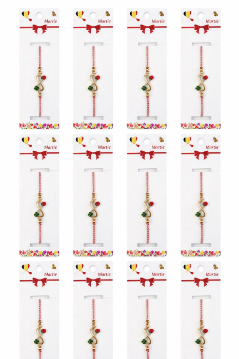 Set 12 bratari martisor cu simbol infinit, trifoi si buburuza, snur rosu alb [5]