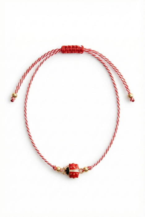 Set 12 bratari martisor cu buburuza rosie, snur reglabil rosu-alb [2]