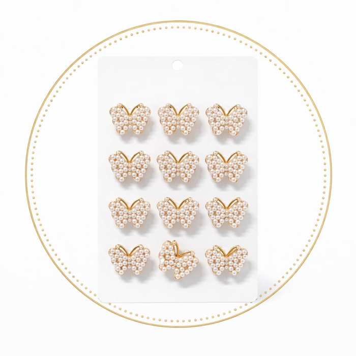 Set 12 brose martisor fluturas auriu cu perlute albe, simbol eleganta si renastere 15x9cm [2]