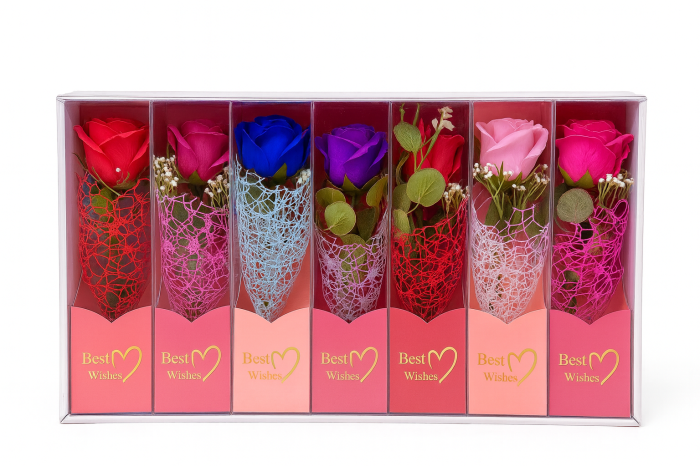 Set 7 trandafiri decorativi cu LED, în cutie Best Wishes, 26x7 cm, cadou elegant [1]