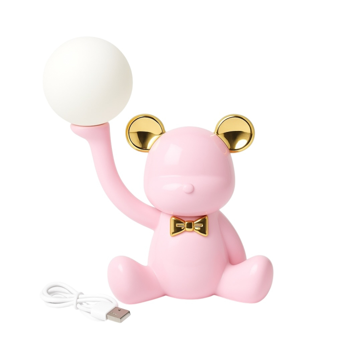 Veioza LED Ursulet Roz cu Sfera Luminoasa – Night Light USB [1]