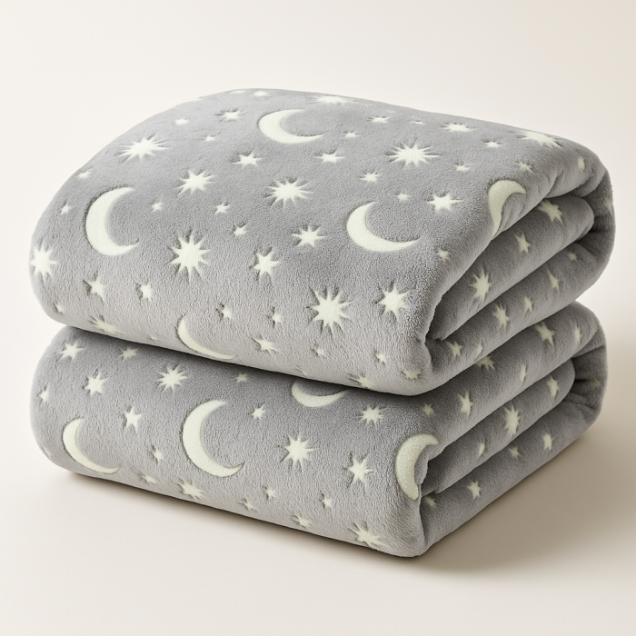 Patura Cocolino Fosforescenta 200x230 cm, 1 KG – Model Lună și Stele, Gri [3]