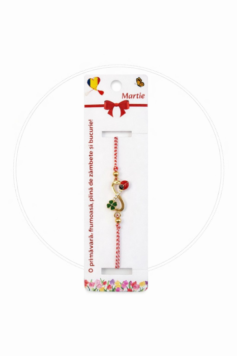 Set 12 bratari martisor cu simbol infinit, trifoi si buburuza, snur rosu alb [4]