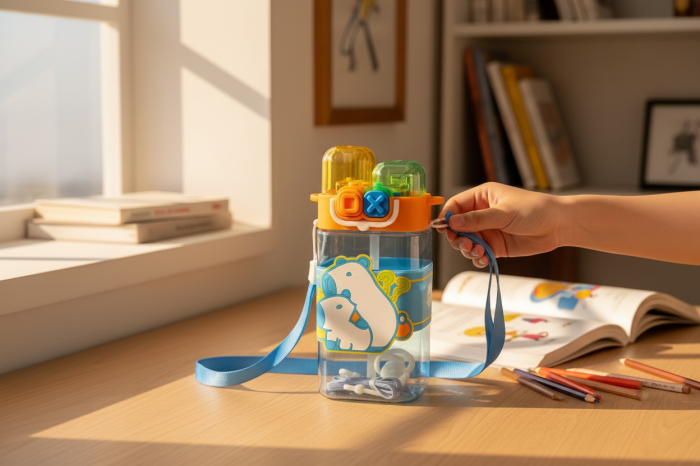 Sticla Apa Copii cu Bretea si Capac Dublu – Model Ursulet, Antiscurgere 600ML [2]