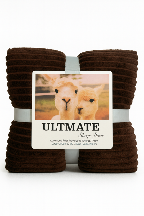 Patura Pufoasa Cocolino cu Sherpa 200x230 cm – Maro Inchis, Model Ribbed [2]