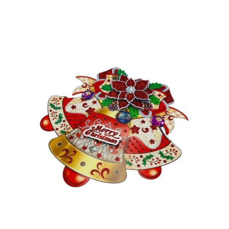 Sticker decorativ Craciun clopote 3D cu poinsettia si sclipici 35x35 cm [2]