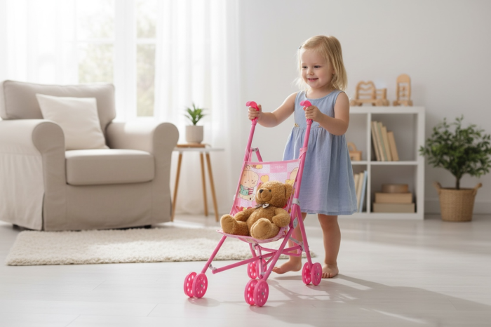 Carucior Pentru Papusi 52 cm – Model Pliabil, Usor, Cu Roti Duble, Jucarie Pentru Fetite [3]