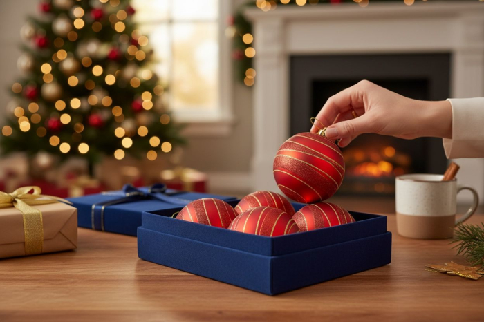 Globuri Craciun rosu cu sclipici, set 2 buc, model spiralat, 19.5x10x10cm [3]