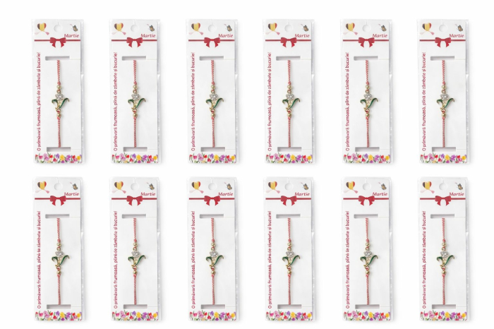 Set 12 bratari martisor cu floare metalica si petale din strasuri, snur reglabil [5]